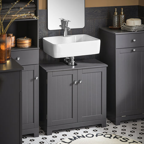 SoBuy BZR18-DG 2-laags badmeubel met 2 deuren badkamer opbergkast - W60cm x D29cm x H60cm