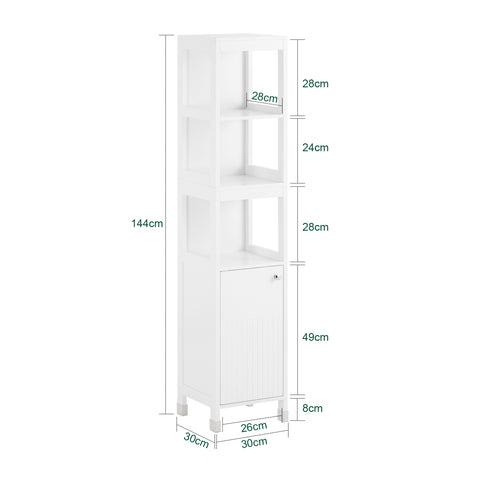 SoBuy BZR187-W Hoge kast met 2 deuren en 6 compartimenten opbergkast voor badkamer badkamerkast met open vakken smalle badkamerkast