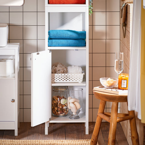 SoBuy BZR187-W Hoge kast met 2 deuren en 6 compartimenten opbergkast voor badkamer badkamerkast met open vakken smalle badkamerkast
