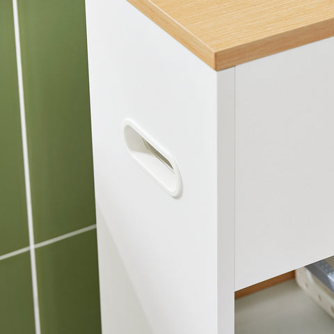 SoBuy BZR190-WN Toiletpapierhouder, Toiletpapierhouder, Badkamermeubel op wieltjes, wit en natuur