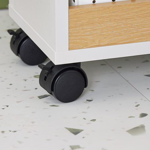 SoBuy BZR190-WN Toiletpapierhouder, Toiletpapierhouder, Badkamermeubel op wieltjes, wit en natuur