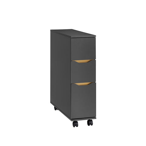 SoBuy BZR191-DG smalle badkamerkast op wielen, toiletrolhouder met wielen, compact toiletkastje, 3 lades