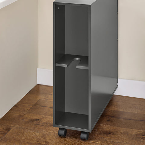 SoBuy BZR191-DG smalle badkamerkast op wielen, toiletrolhouder met wielen, compact toiletkastje, 3 lades