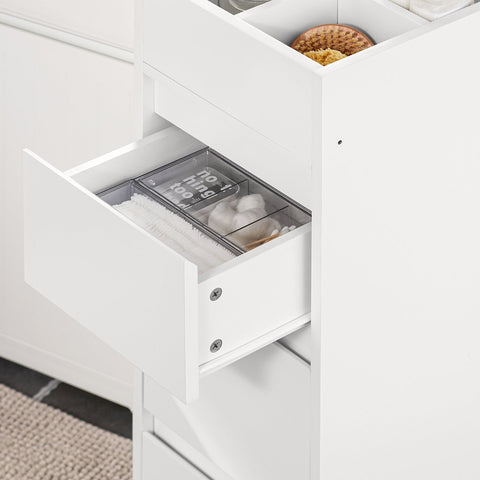 SoBuy BZR29-W Badkamerkast Badkamermeubel Kolomkasten met 3 Lades 1 Handdoekstang en 4 Vakken