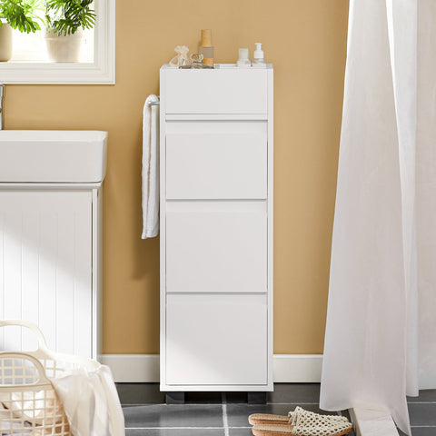 SoBuy BZR29-W Badkamerkast Badkamermeubel Kolomkasten met 3 Lades 1 Handdoekstang en 4 Vakken