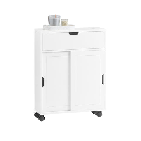 SoBuy BZR31-W Badkamertrolley Opbergruimte Badkamermeubel Badkamerkast met 2 Schuifdeuren