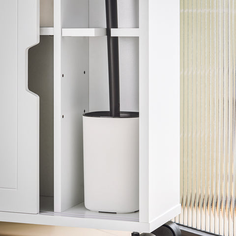 SoBuy BZR31-W Badkamertrolley Opbergruimte Badkamermeubel Badkamerkast met 2 Schuifdeuren