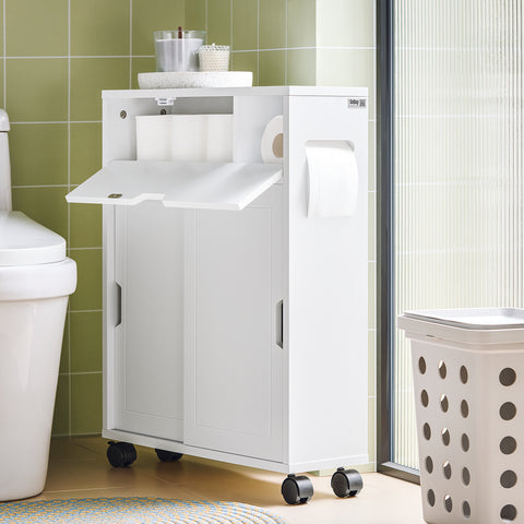 SoBuy BZR31-W Badkamertrolley Opbergruimte Badkamermeubel Badkamerkast met 2 Schuifdeuren
