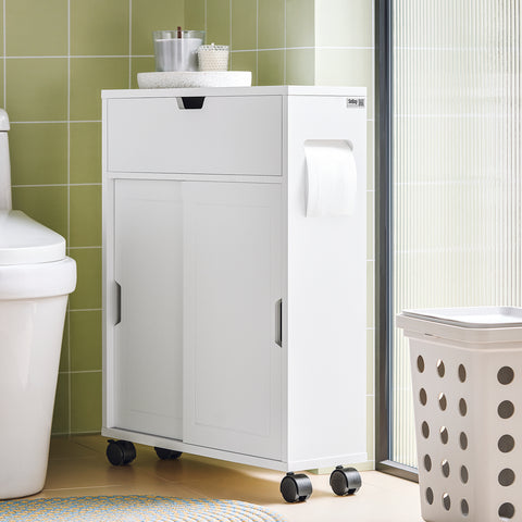 SoBuy BZR31-W Badkamertrolley Opbergruimte Badkamermeubel Badkamerkast met 2 Schuifdeuren
