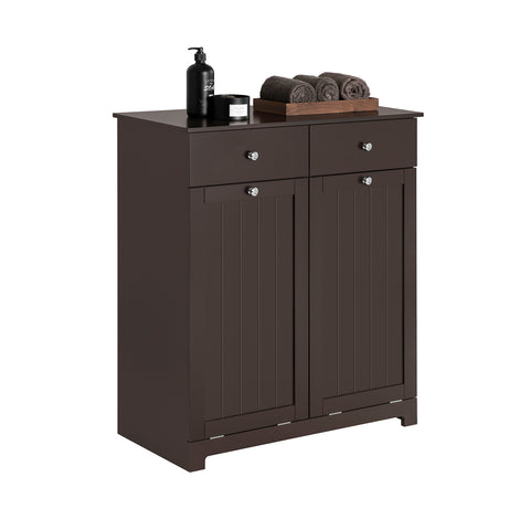 SoBuy BZR33-BR Badkamerkast Opbergkist met 2 Lades en 2 Wasmanden Waskast Laundry Hamper