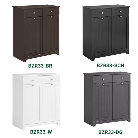 SoBuy BZR33-BR Badkamerkast Opbergkist met 2 Lades en 2 Wasmanden Waskast Laundry Hamper