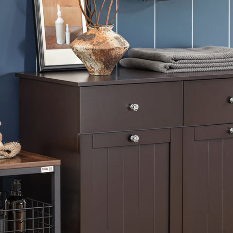 SoBuy BZR33-BR Badkamerkast Opbergkist met 2 Lades en 2 Wasmanden Waskast Laundry Hamper
