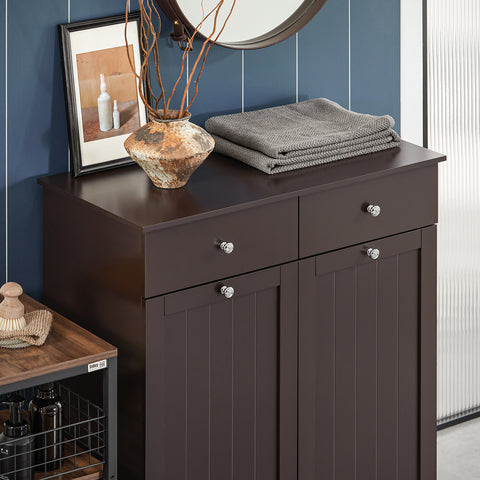 SoBuy BZR33-BR Badkamerkast Opbergkist met 2 Lades en 2 Wasmanden Waskast Laundry Hamper