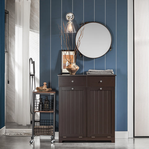 SoBuy BZR33-BR Badkamerkast Opbergkist met 2 Lades en 2 Wasmanden Waskast Laundry Hamper