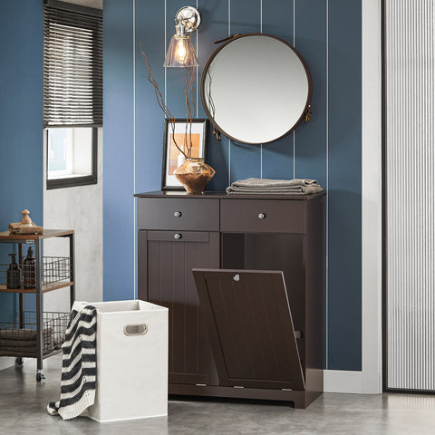 SoBuy BZR33-BR Badkamerkast Opbergkist met 2 Lades en 2 Wasmanden Waskast Laundry Hamper