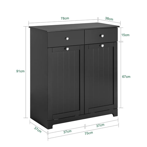 SoBuy BZR33-SCH Badkamerkast Opbergkist met 2 Lades en 2 Wasmanden Waskast Laundry Hamper