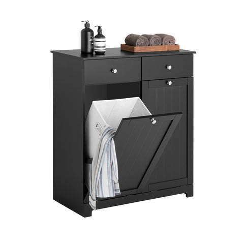 SoBuy BZR33-SCH Badkamerkast Opbergkist met 2 Lades en 2 Wasmanden Waskast Laundry Hamper