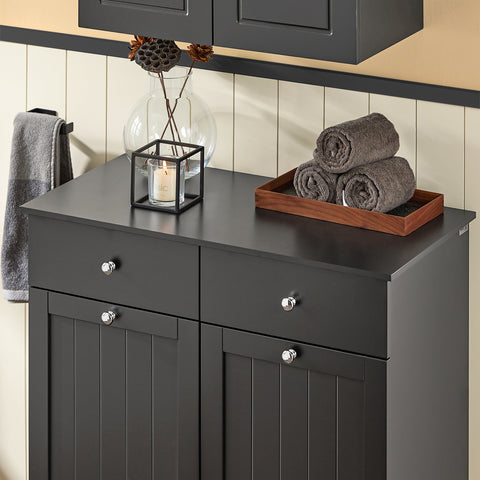 SoBuy BZR33-SCH Badkamerkast Opbergkist met 2 Lades en 2 Wasmanden Waskast Laundry Hamper