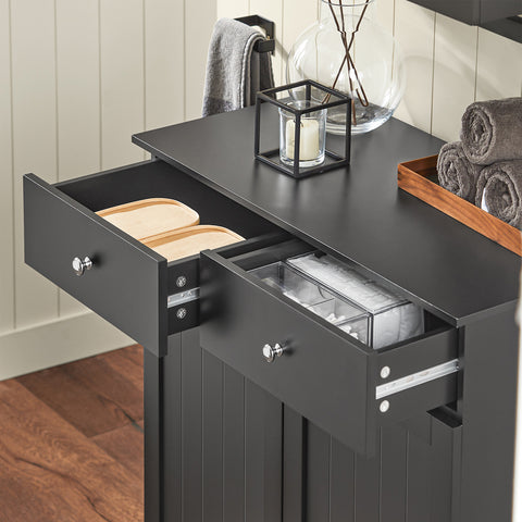 SoBuy BZR33-SCH Badkamerkast Opbergkist met 2 Lades en 2 Wasmanden Waskast Laundry Hamper