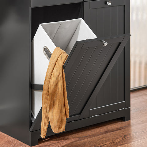 SoBuy BZR33-SCH Badkamerkast Opbergkist met 2 Lades en 2 Wasmanden Waskast Laundry Hamper