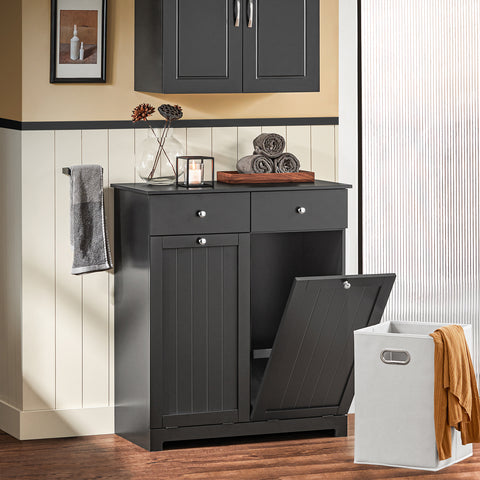 SoBuy BZR33-SCH Badkamerkast Opbergkist met 2 Lades en 2 Wasmanden Waskast Laundry Hamper