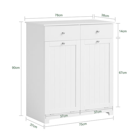 SoBuy BZR33-W Badkamerkast Opbergkist met 2 Lades en 2 Wasmanden Waskast Laundry Hamper - Wit (Breedte 78cm)