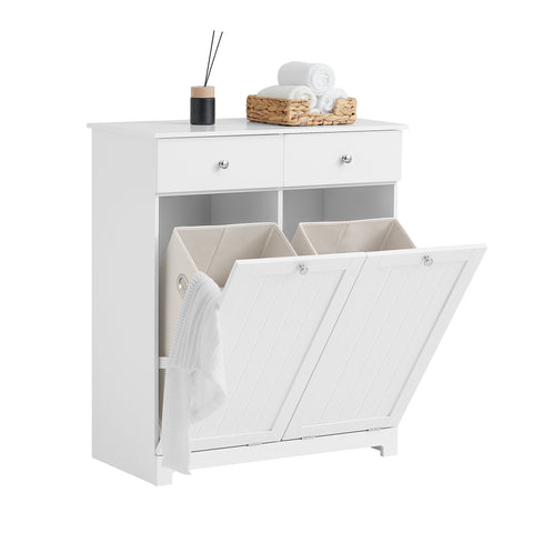 SoBuy BZR33-W Badkamerkast Opbergkist met 2 Lades en 2 Wasmanden Waskast Laundry Hamper - Wit (Breedte 78cm)