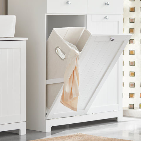 SoBuy BZR33-W Badkamerkast Opbergkist met 2 Lades en 2 Wasmanden Waskast Laundry Hamper - Wit (Breedte 78cm)