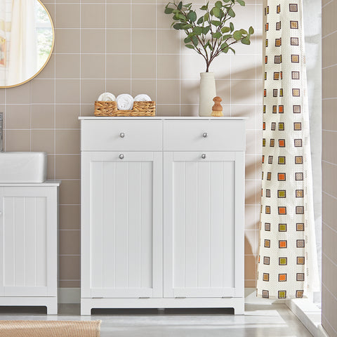 SoBuy BZR33-W Badkamerkast Opbergkist met 2 Lades en 2 Wasmanden Waskast Laundry Hamper - Wit (Breedte 78cm)