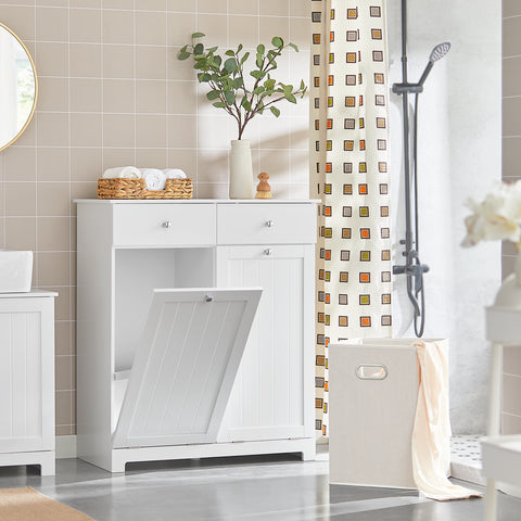 SoBuy BZR33-W Badkamerkast Opbergkist met 2 Lades en 2 Wasmanden Waskast Laundry Hamper - Wit (Breedte 78cm)