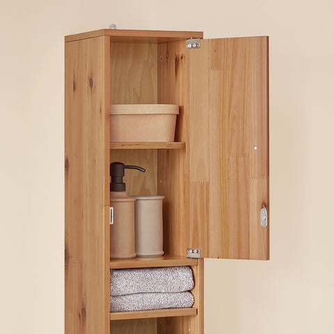 SoBuy BZR34-SH Badkamermeubel, opbergkast, smalle opbergkast, 1 lade, 2 deuren en 5 open vakken, verstelbare planken, houtkleur