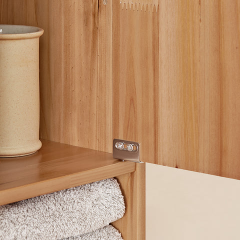 SoBuy BZR34-SH Badkamermeubel, opbergkast, smalle opbergkast, 1 lade, 2 deuren en 5 open vakken, verstelbare planken, houtkleur