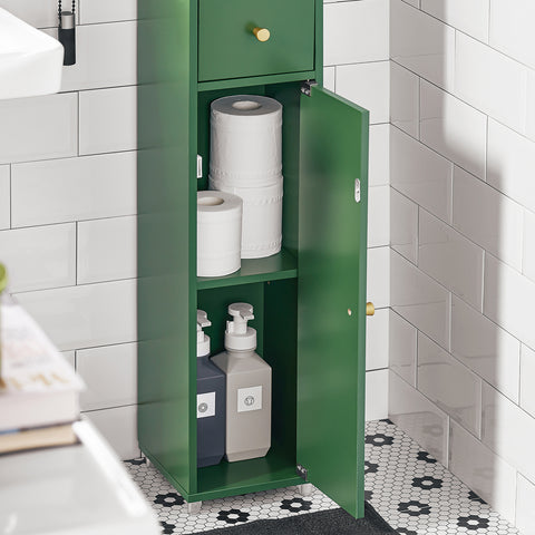 SoBuy BZR34-SY Opbergkast voor badkamer, zuil, toiletkast, 20 x 20 x 180 cm (l x d x h), groen