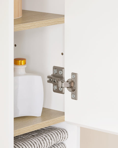 SoBuy BZR34-WN Badkamermeubel, opbergkast, smalle opbergkast, 1 lade, 2 deuren en 5 open vakken, verstelbare planken, houtkleur