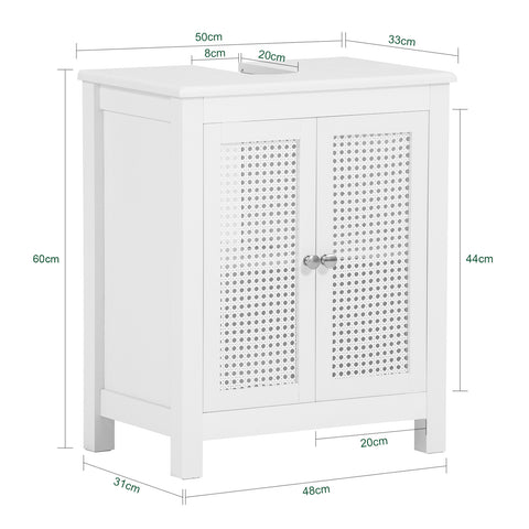 SoBuy BZR35-W Wastafelonderkast met roosterlook deuren badkamerkast wastafel onderkast badmeubel