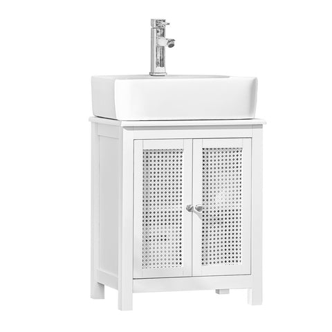 SoBuy BZR35-W Wastafelonderkast met roosterlook deuren badkamerkast wastafel onderkast badmeubel