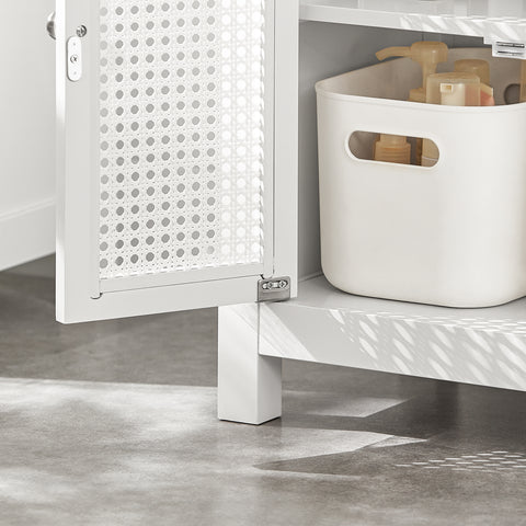 SoBuy BZR35-W Wastafelonderkast met roosterlook deuren badkamerkast wastafel onderkast badmeubel
