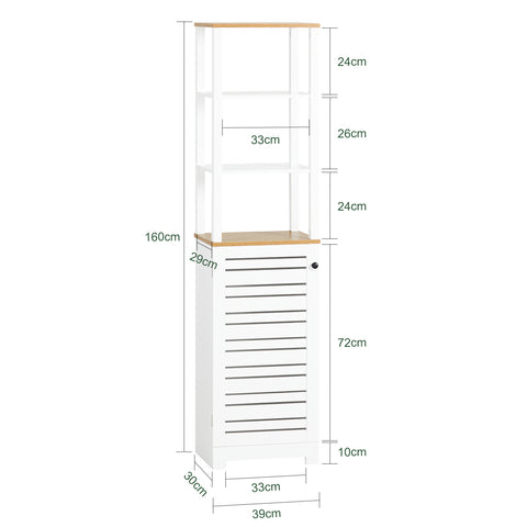 SoBuy BZR43-W badkamer hoge kast badkamerkast badrek badkamerkast met 3 open vakken en lamellendeur