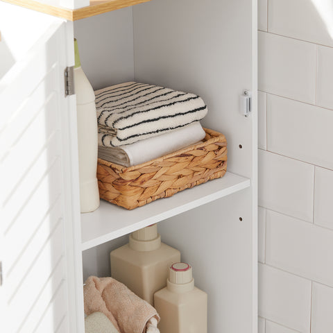 SoBuy BZR43-W badkamer hoge kast badkamerkast badrek badkamerkast met 3 open vakken en lamellendeur