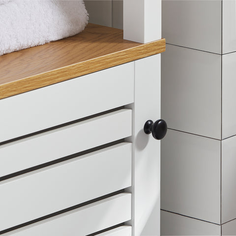 SoBuy BZR43-W badkamer hoge kast badkamerkast badrek badkamerkast met 3 open vakken en lamellendeur