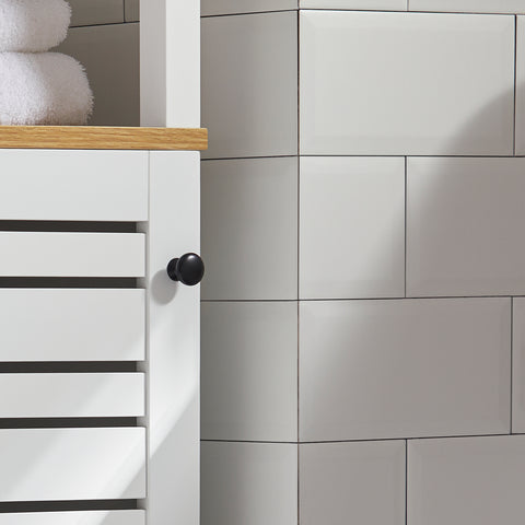 SoBuy BZR43-W badkamer hoge kast badkamerkast badrek badkamerkast met 3 open vakken en lamellendeur