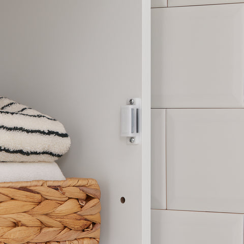 SoBuy BZR43-W badkamer hoge kast badkamerkast badrek badkamerkast met 3 open vakken en lamellendeur