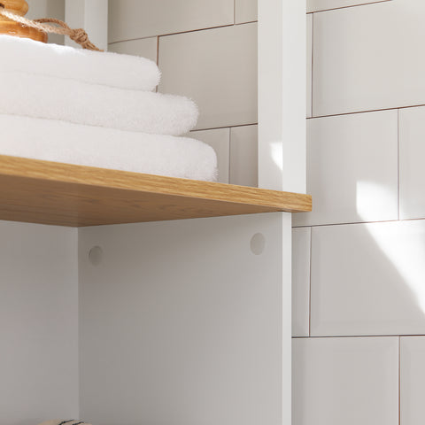 SoBuy BZR43-W badkamer hoge kast badkamerkast badrek badkamerkast met 3 open vakken en lamellendeur