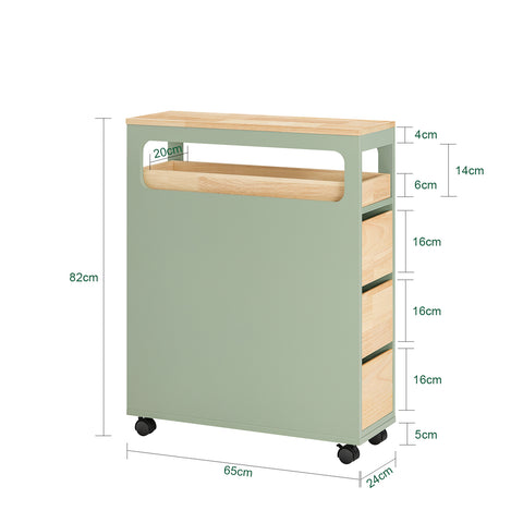 SoBuy BZR54-GR Opbergkast voor badkamer, smal op wielen, toiletpapierhouder, compacte toiletkast, multifunctionele opslag
