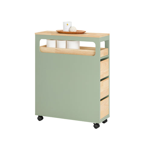 SoBuy BZR54-GR Opbergkast voor badkamer, smal op wielen, toiletpapierhouder, compacte toiletkast, multifunctionele opslag