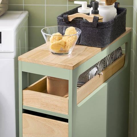 SoBuy BZR54-GR Opbergkast voor badkamer, smal op wielen, toiletpapierhouder, compacte toiletkast, multifunctionele opslag