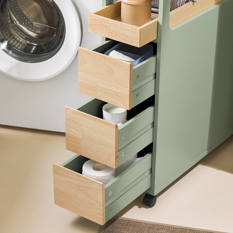SoBuy BZR54-GR Opbergkast voor badkamer, smal op wielen, toiletpapierhouder, compacte toiletkast, multifunctionele opslag