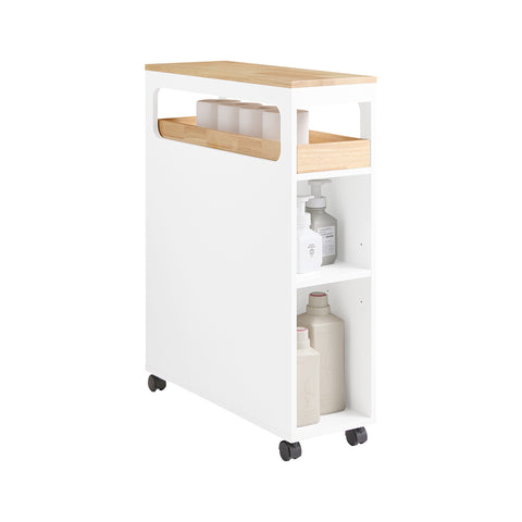 SoBuy BZR54-II-WN Nisrek met 3 laden en 1 afneembaar dienblad keukenrek met wielen badkamerrek niswagen trolley smalle plank