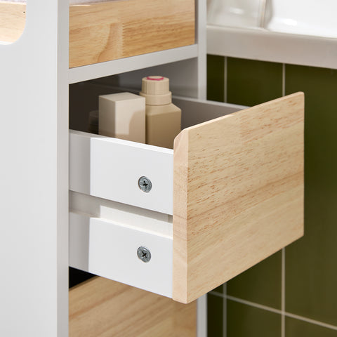 SoBuy BZR54-II-WN Nisrek met 3 laden en 1 afneembaar dienblad keukenrek met wielen badkamerrek niswagen trolley smalle plank