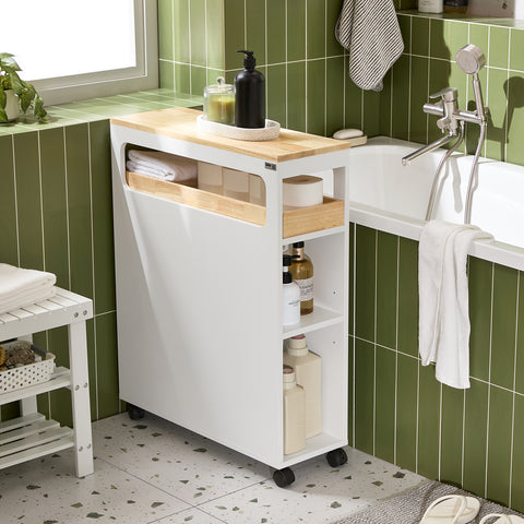 SoBuy BZR54-II-WN Nisrek met 3 laden en 1 afneembaar dienblad keukenrek met wielen badkamerrek niswagen trolley smalle plank